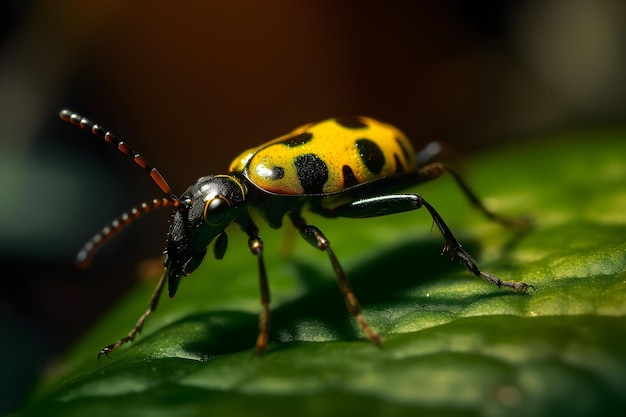 Beetle on a leaf macro photography