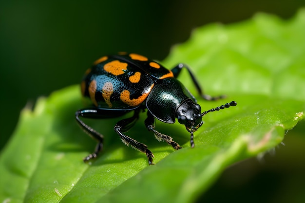 Beetle on a leaf macro photography