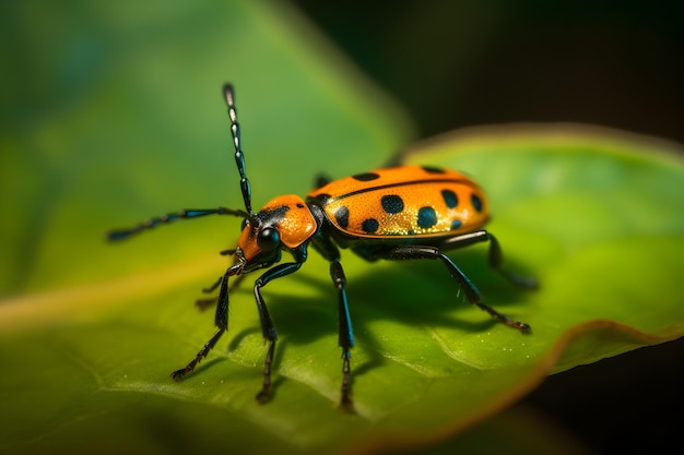 Beetle on a leaf macro photography