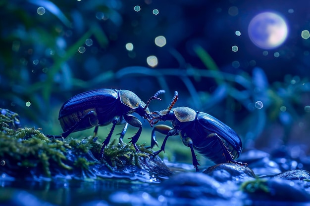 Beetle nocturnal exploration a captivating image featuring beetles in a nocturnal setting