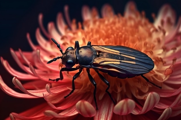 Beetle ready to fly from the flower animals insects