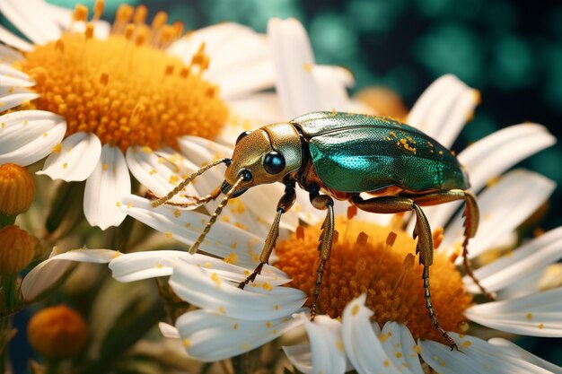 Beetle Sitting On White Flower