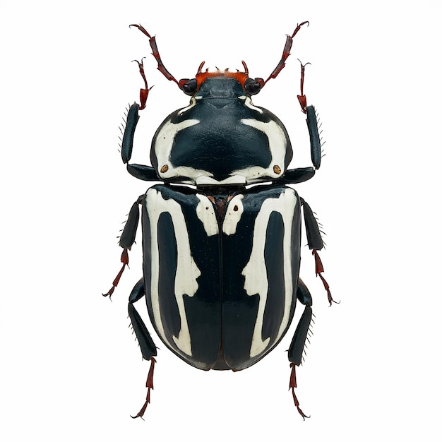 Beetle with a black and white stripes on its face