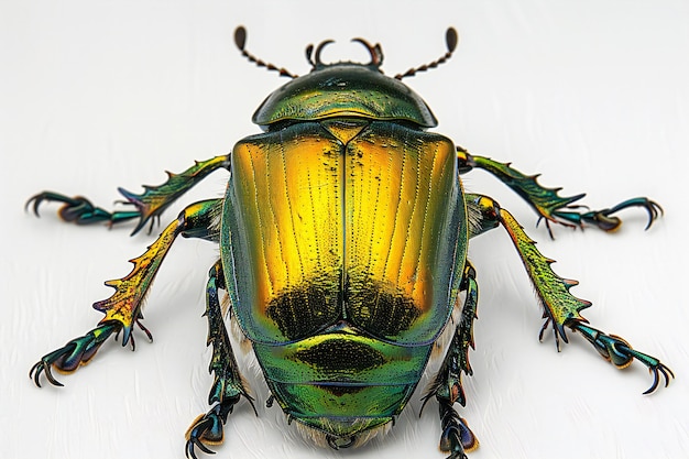 a beetle with a yellow and green body and the word  bug  on it