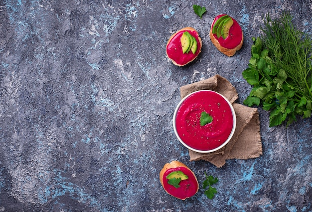 Beetroot hummus. Healthy vegan appetizer