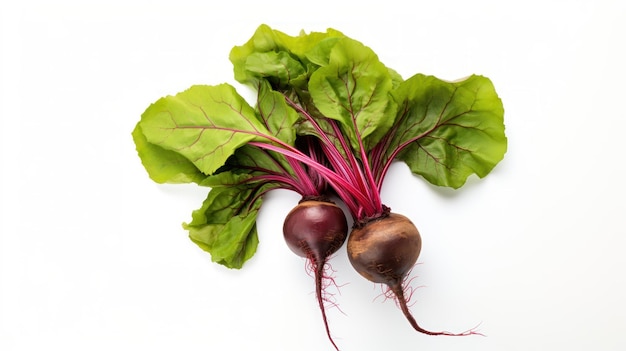 beetroot with green leaves isolated on white background