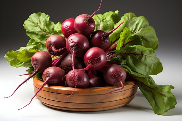 Beetroots on wooden bowl