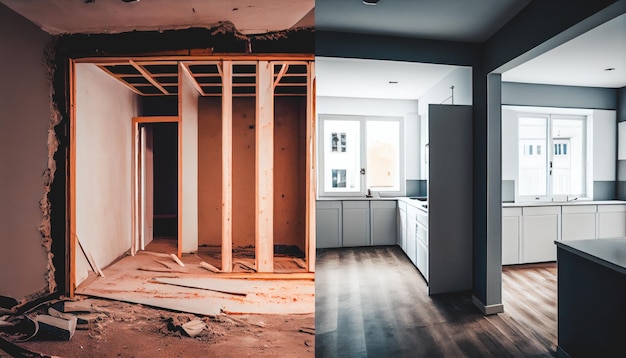 Before And After Of Modern Kitchen Apartment Room In Renovated House