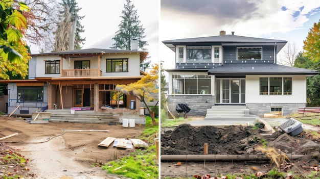 A before and after photo collage of a property renovation project highlighting the potential