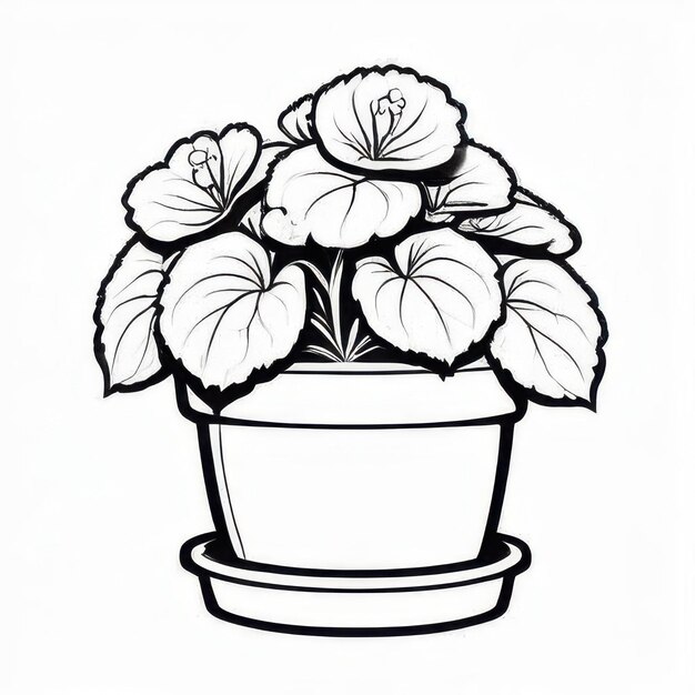 Begonia flower outline black and white cute coloring book