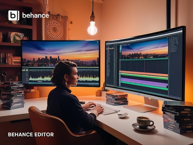 Photo behance video editor young casually clothed editor working from home office