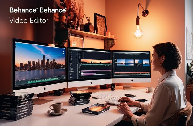 Photo behance video editor young casually clothed editor working from home office