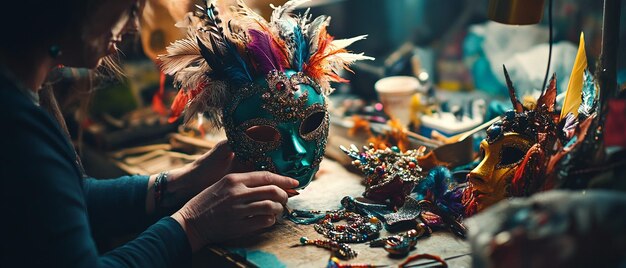 Photo behindthescenes look at a mardi gras maskmaking workshop