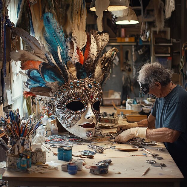 Photo behindthescenes look at a mardi gras maskmaking workshop