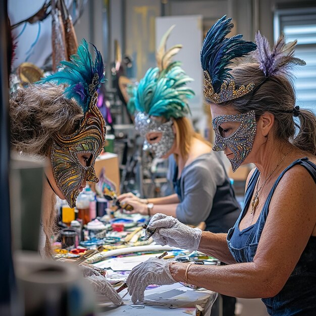 Photo behindthescenes look at a mardi gras maskmaking workshop