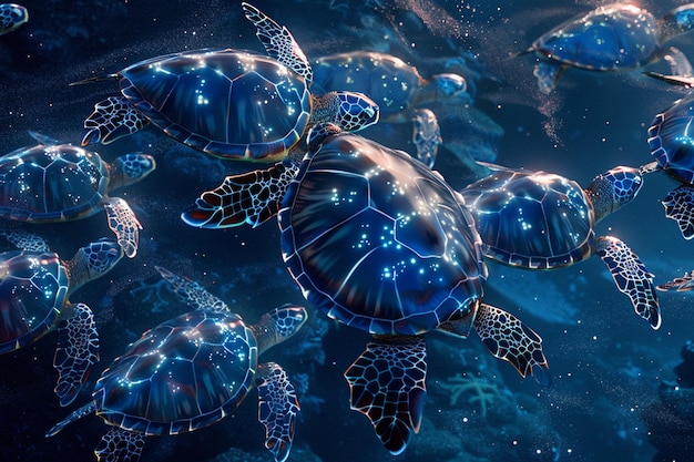 Behold the celestial beauty of a group of sea turt generative ai