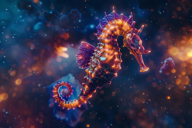 Behold the celestial majesty of a seahorse adorned generative ai