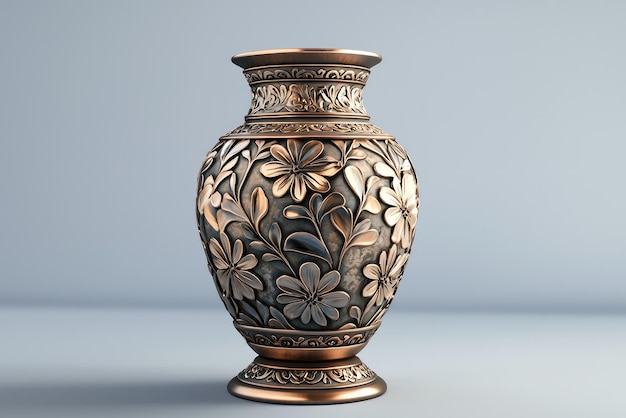 Photo behold the exquisite beauty of a bronze vase adorned with intricate floral patterns a masterpiece merging art and nature seamlessly