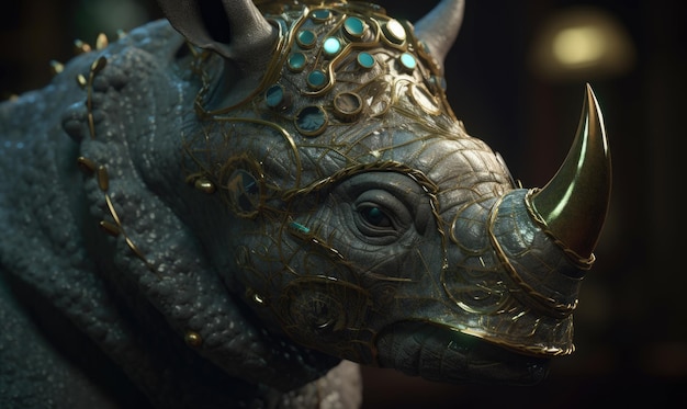 Behold the formidable sight of the anthropomorphic rhinoceros armored for battle Creating using generative AI tools