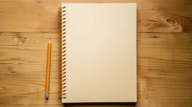 Behold the simplicity of an open spiral blank paper notebook accompanied by a pencil atop