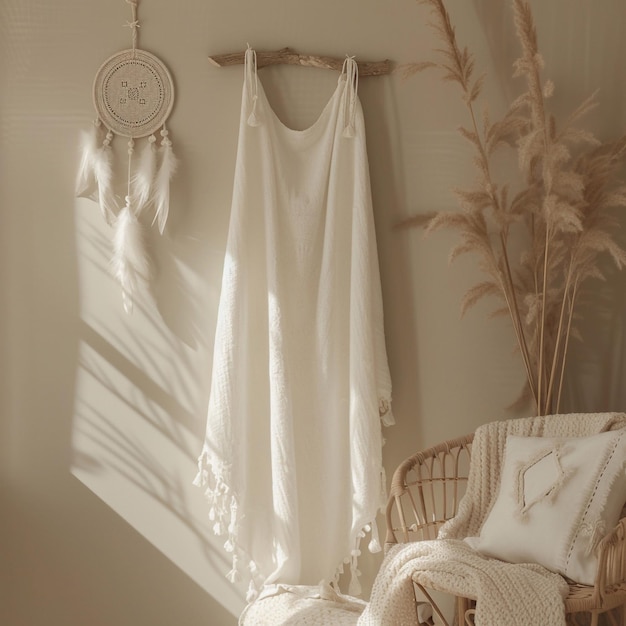 beige background of childrens room boho style