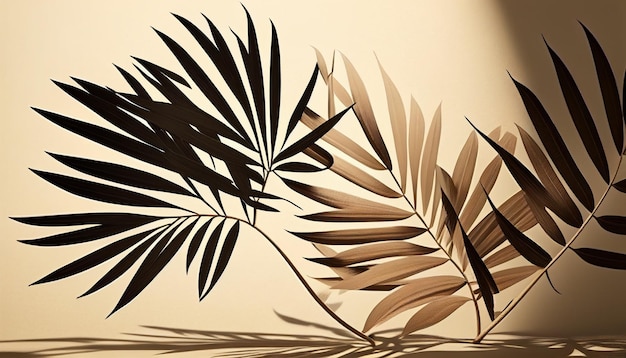 Beige background with palm leaves shadow on the wall Generative AI