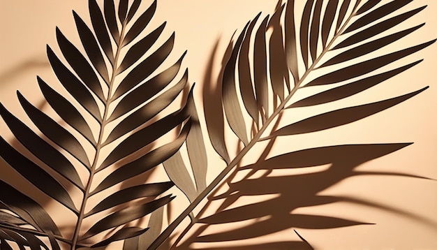 Beige background with palm leaves shadow on the wall Generative AI