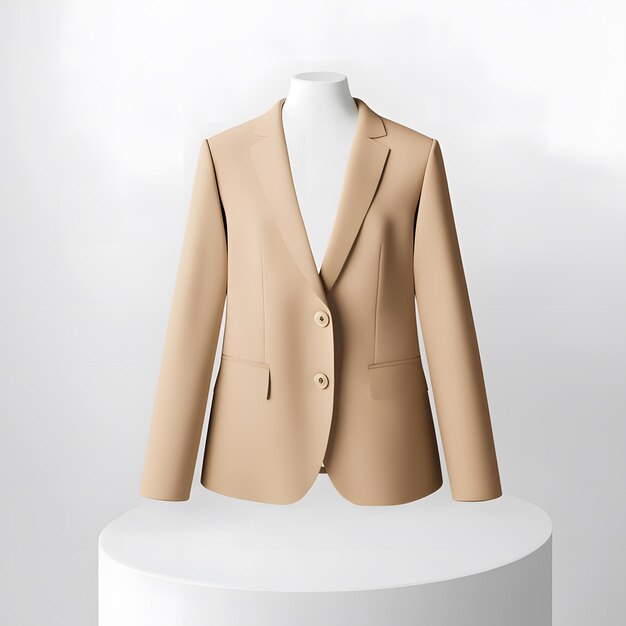 Photo beige blazer on white table fashion flat lay