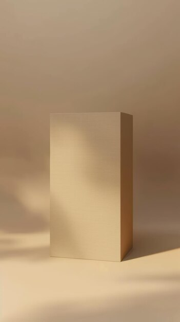 Photo beige cardboard box with light and shadow on a beige background