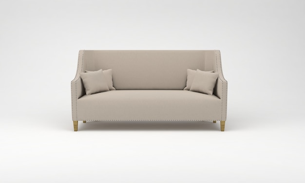 Beige color small sofa Front View furniture 3D Rendering