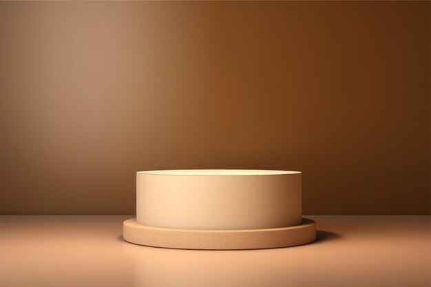 beige cylinder podium or pedestal product display stand with light of window on brown background 3d