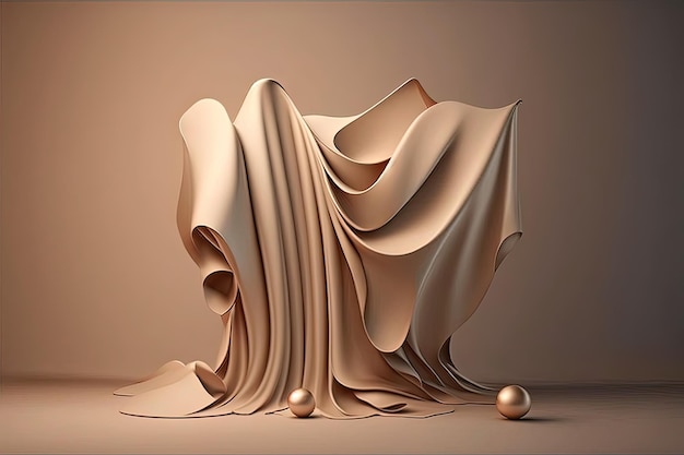 Beige fabric draped over a beige background The fabric has a soft and smooth texture with subtle folds and creases adding dimension and depth to the image Generative AI