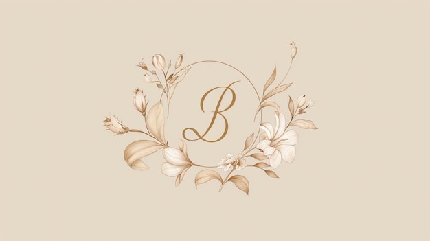 Beige and gold floral monogram with letter B in the center