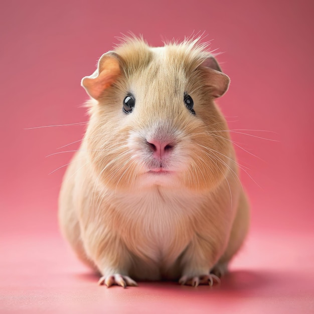 Beige Guinea Pig Sitting on a Pink Background Generative AI