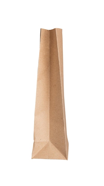 Beige kraft paper bag side view isolated on white Craft pouch sack package