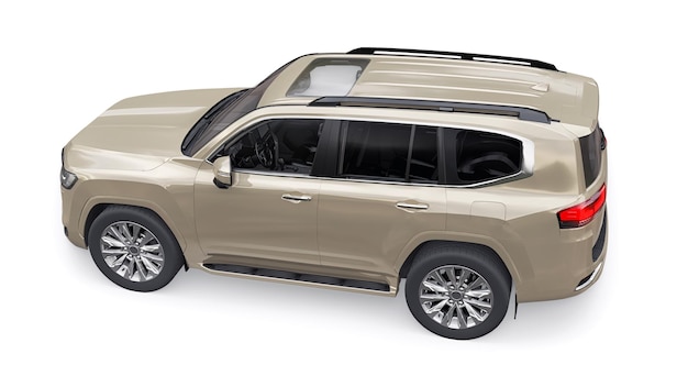 Beige large family sevenseater premium SUV on a white isolated background 3d illustration