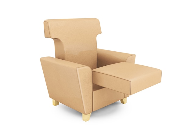 Beige leather armchair isolated on white background 3d render