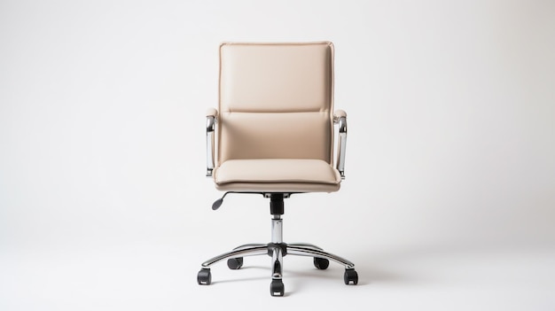 a beige leather office chair isolated on a white background in a studio shot