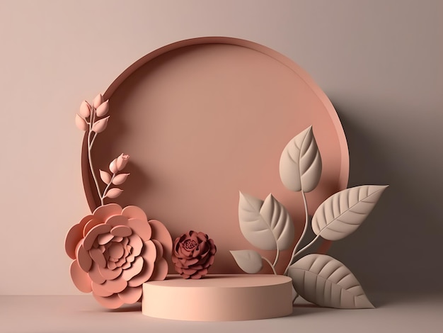 Beige Pink Minimal Podium with Roses and Leaves