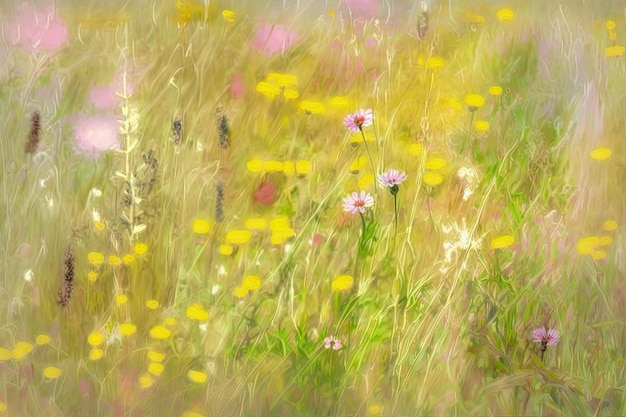 Beige pink yellow flowers of meadow in spring created with generative ai