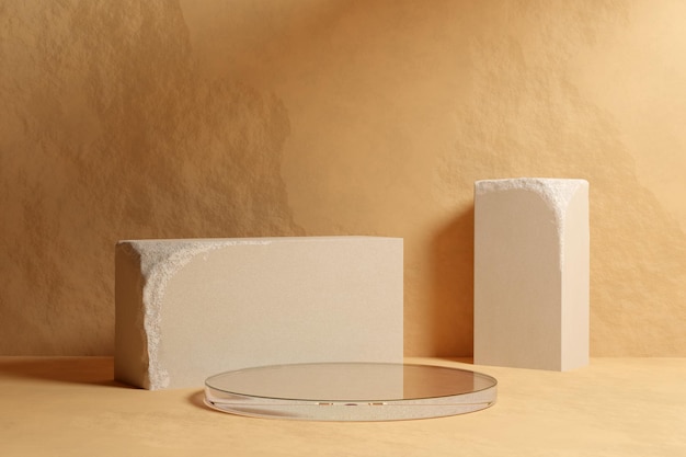 Beige sandstone podium mockup