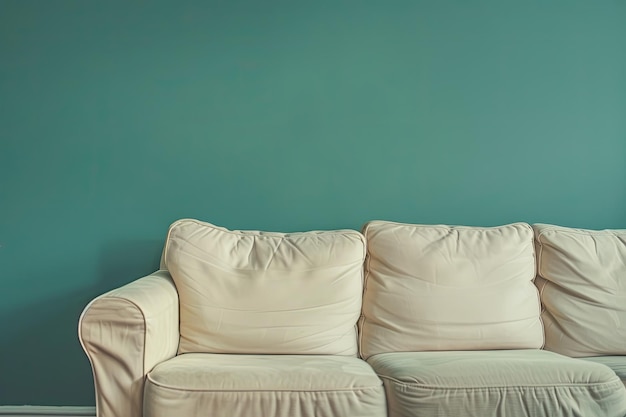 Photo beige sofa in a green living room toned