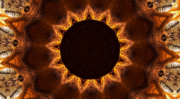 Beige star on brown background, abstract flower kaleidoscope