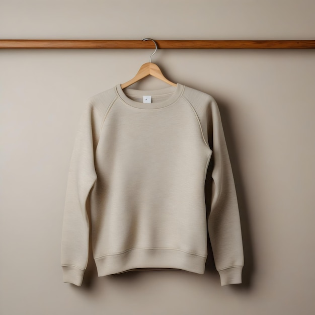 Photo a beige sweater hanging on a hanger with a tag that says  t - shirt