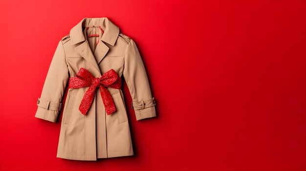 Beige Trench Coat Red Bow Gift Concept Photography