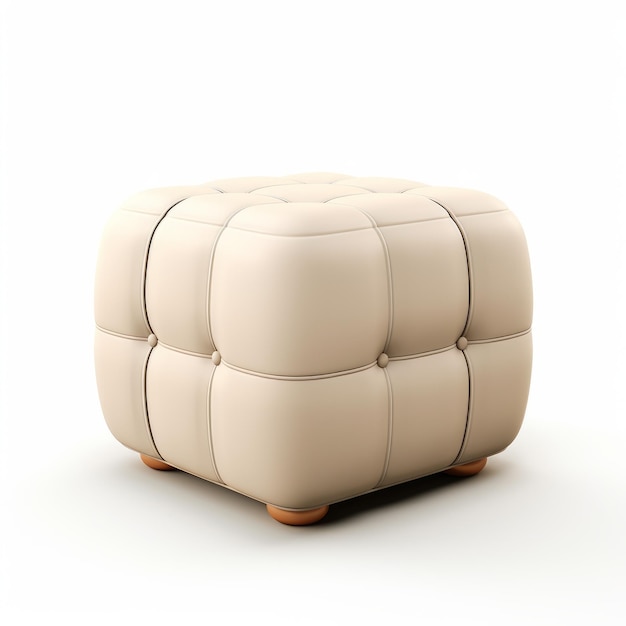 Beige Tufted Stool Ambient Occlusion Style Nightstand 3d Render