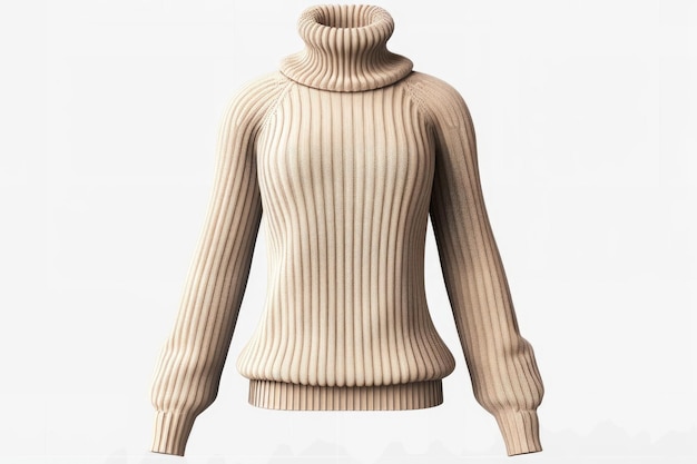 Beige turtleneck sweater mockup on white background