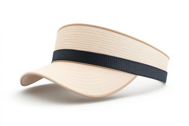 Beige visor hat with a navy band perfect for sunny outdoor activities