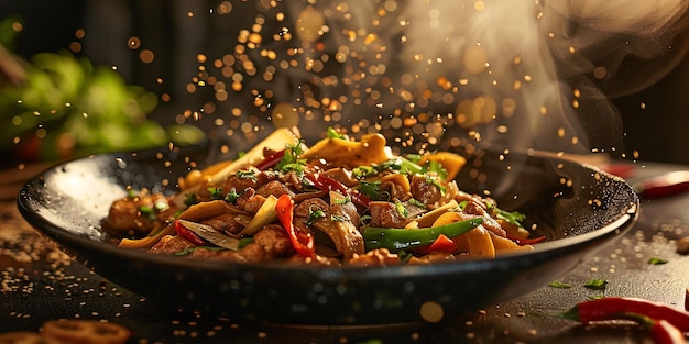 Photo beijing fried sauce noodles with strong unidirectional lighting