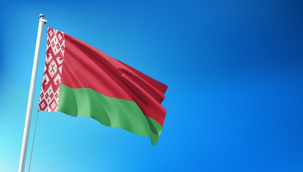 Belarus Flag Flying on Blue Sky Background 3D Render